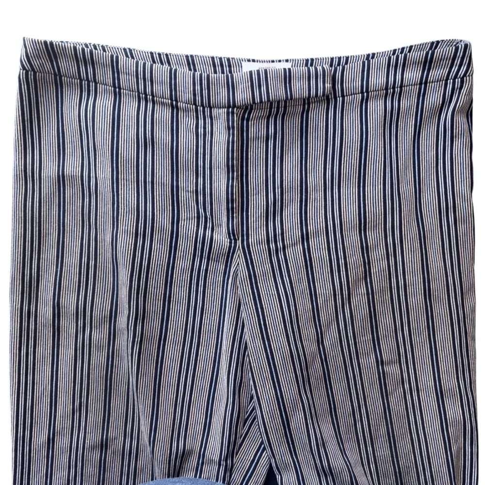 Ann Taylor Loft Sz 8 Gray Blue Stripe Wide Leg Lightweight Coastal Career Pants